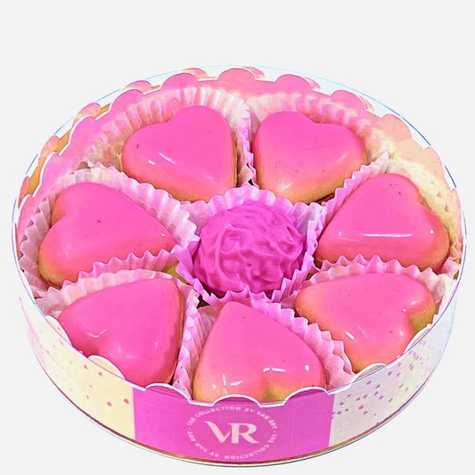 Blushed Elegance: Caramel & Marc de Champagne Truffles in 12cm Round Gift Box