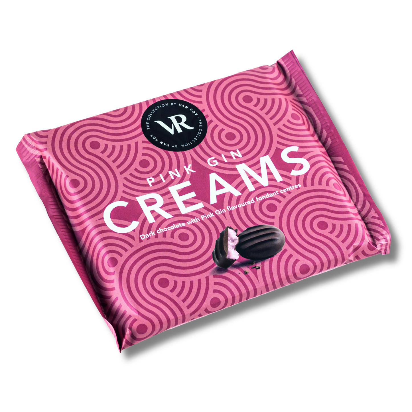 Gin & Cocoa Noir: Van Roy Pink Gin Fondant Creams in Dark Chocolate Square Pack