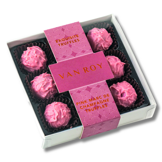 Pink Euphoria: Marc de Champagne Truffles in 9-Choc Grey Base