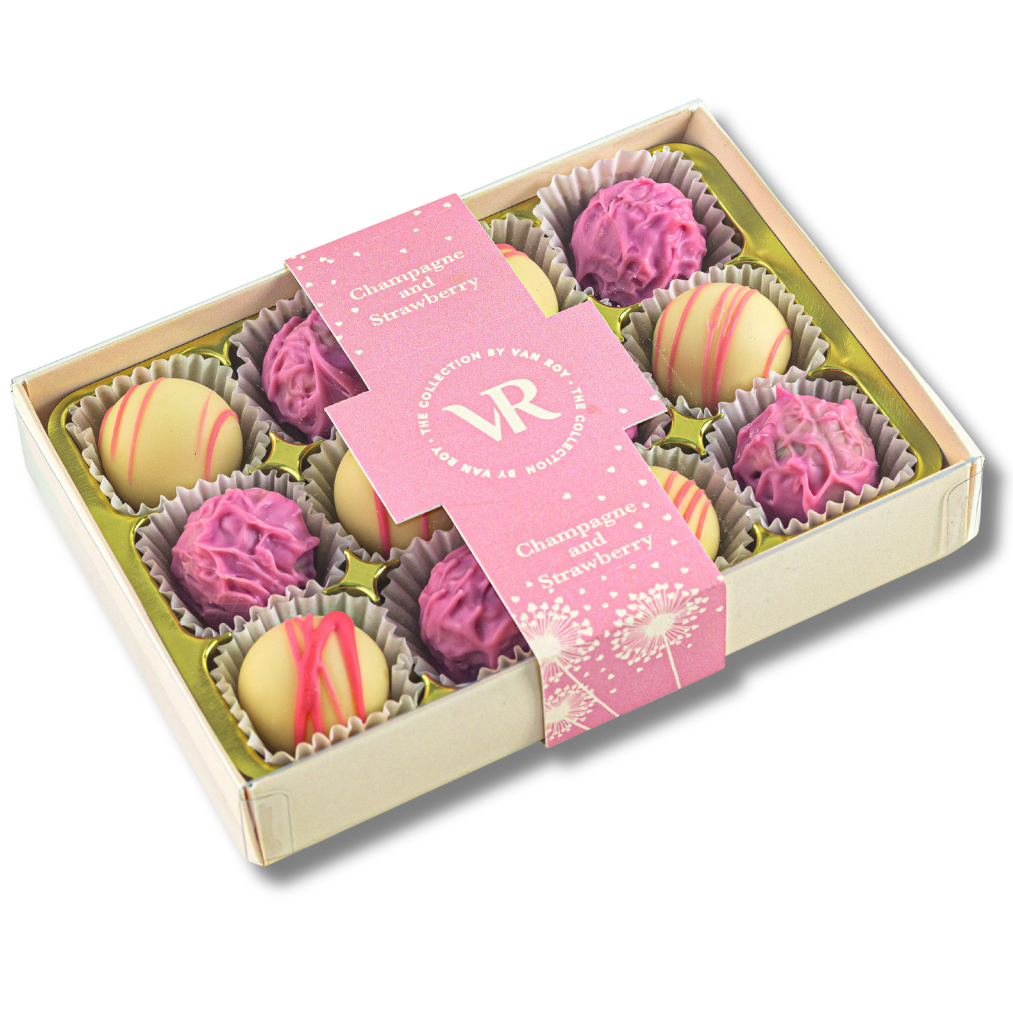 The Champagne & Strawberry Symphony: Truffles in 12-Piece Cream Gift Box